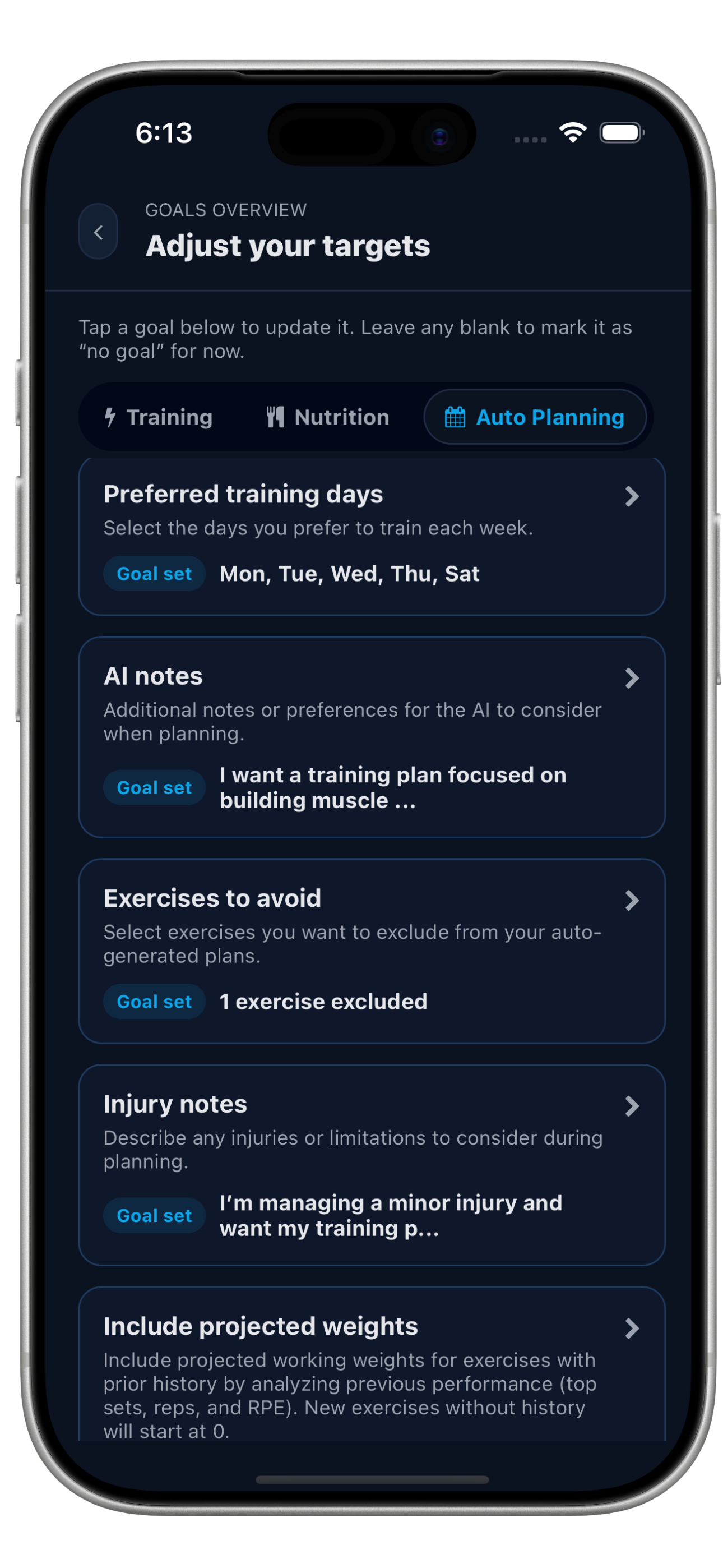 Auto Planning configuration