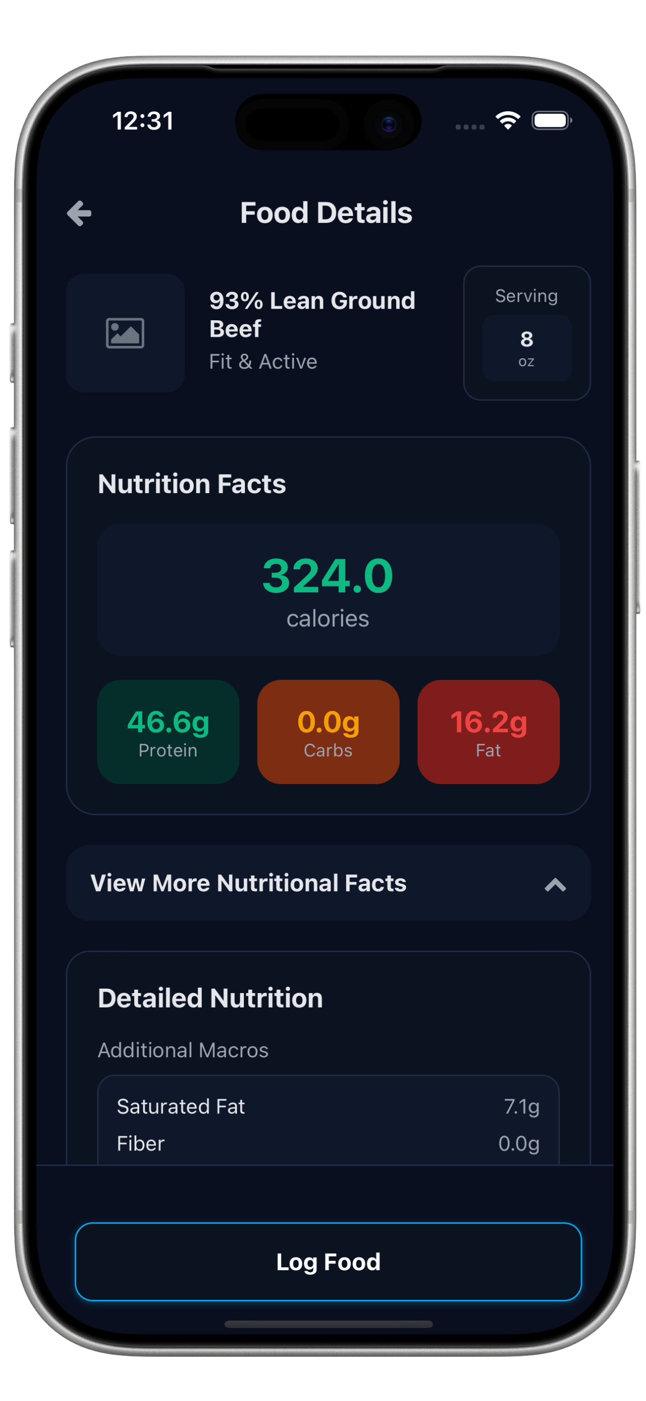 Food details screenshot